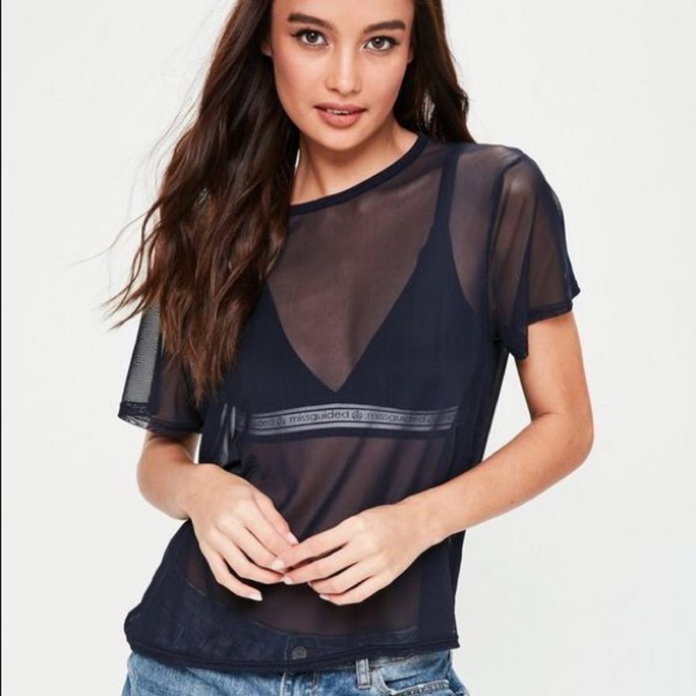 🦋 Missguided Navy Mesh Shirt 🦋